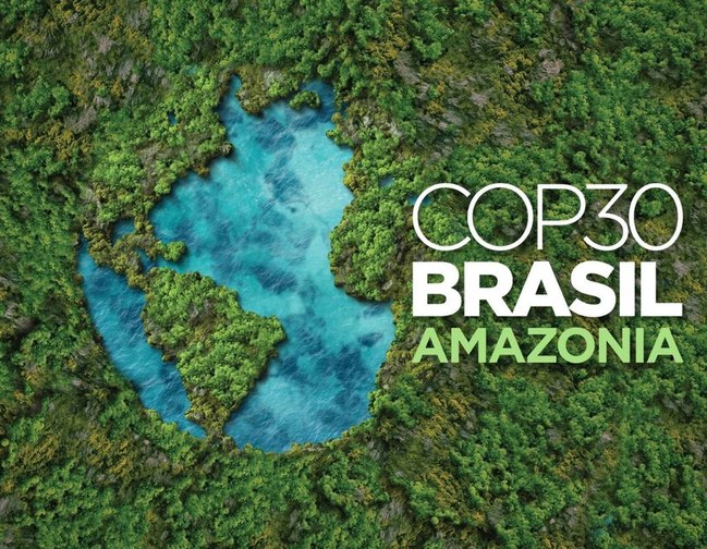 COP30 Brasil Amazonia logosu, Amazon ormanı kuş bakışı